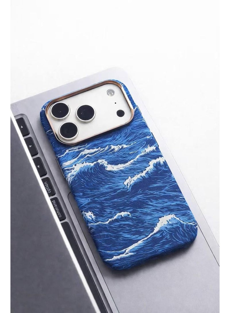 Ecosystem Case For iPhone 17 Pro Max, Aramid Fiber Woven Cover Compatible with Magnetic Wireless charger,1500D Fiber Textures, Slim Fit,Luminous effect, Exceptional Cover 17 Pro Max (Wave Blue) - Image 4